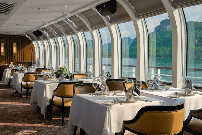 Buffet on Paradise Delight Dining Cruise Halong Bay Tour - Views from a much larger ship