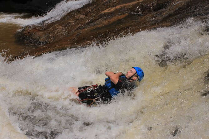 Canyoning Tour in Dalat Viet Nam - The Tyrolean Traverse crosses water and open space