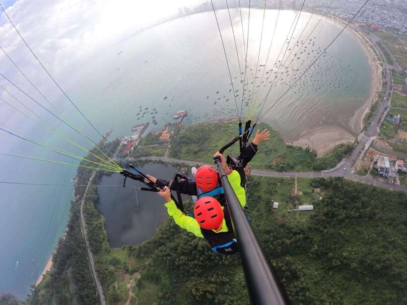 Da Nang Private paragliding experience on Monkey Mountain - Preparing for takeoff at 600 meters