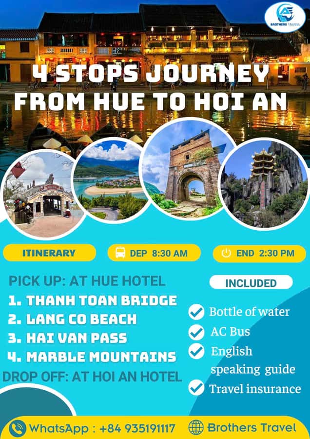 From Hue: Hoi An Guided Bus Tour with 4 Sightseeing Stops - Key points to know before booking