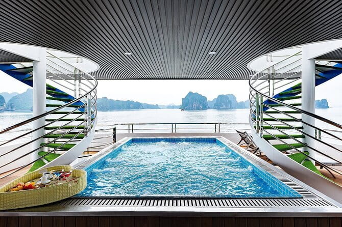 Halong Bay Day Tour Luxury Cruise With Jacuzzi and Buffet Lunch - Titop Island for swimming or the best bay view