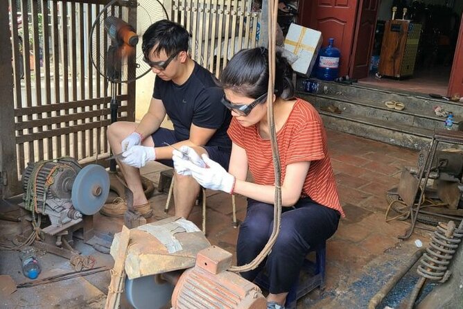 Hanoi Knife Making Traditional Workshop - Shaping the metal with the family maker
