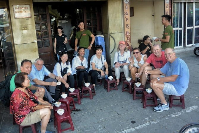 Hanoi Michelin Star Food Tour Via Jeep, Vespa or Motorbike - Train Street with coffee and a close-up view