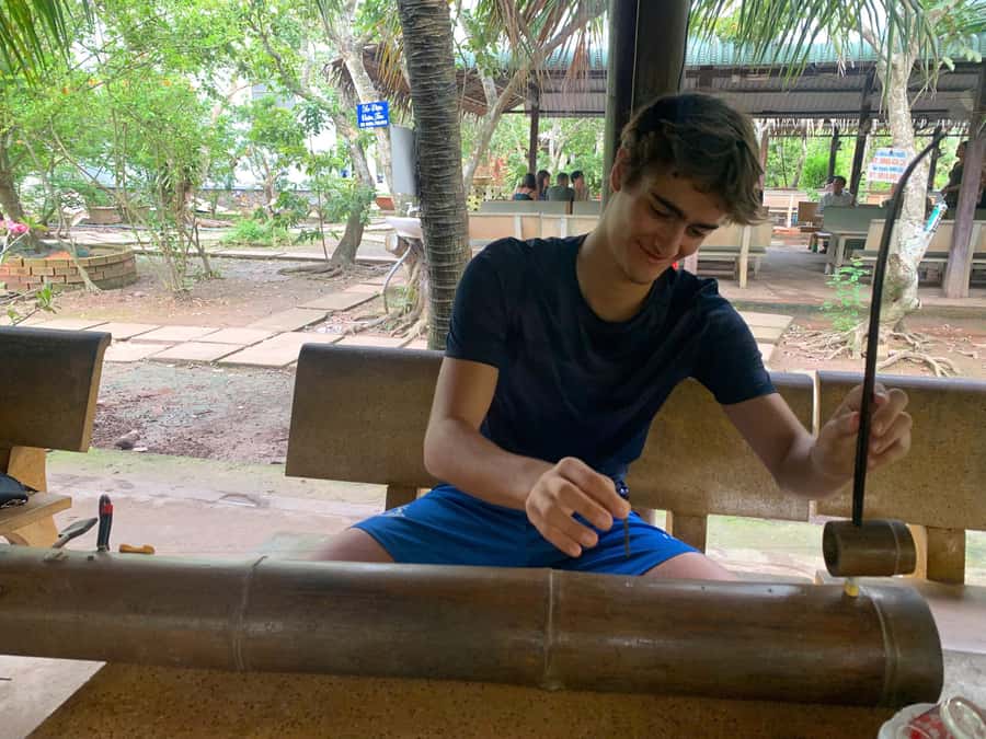 HCM: Authentic Mekong Delta - Boat, TukTuk, Khot Cake Making - Making bánh khọt with local cooks