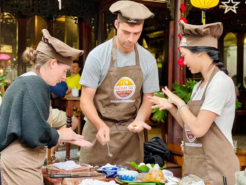 Hue City: Cyclo, Market Tour & Cooking Class at Madam Thu - Eating your work at Madam Thu