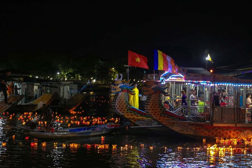 Hue: Perfume River Dinner Cruise with Traditional Show - Traditional robes and flower lanterns
